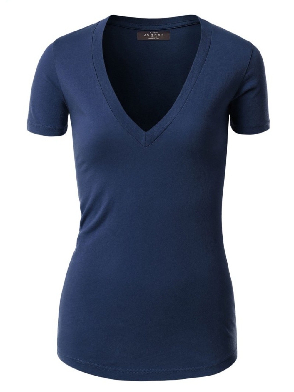 Women's Deep V-Neck Short Sleeve Tee in Navy by Johnny